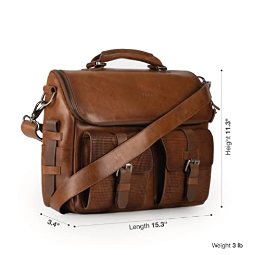 VELEZ Tan Full Grain Leather Messenger Bag for Men - 15" Laptop Briefcase - Mens Vintage Business Crossbody Computer Bags