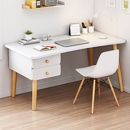 ntumLeap Modern Oak Computer Desk with 2 Drawers Compact Writing Table Simple Style Study Workstation for Home Office 47 Inch Laptop Desk,White-39 Inch