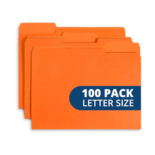 Blue Summit Supplies 100 File Folders, Letter Size, 1/3 Cut Tab, Orange