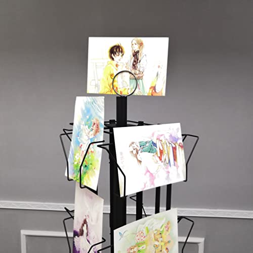 FixtureDisplays® 32 Adjustable Pockets Display Rack 5x7 7x5 up to 8.5" Wide X 8" Tall Cards, 1.27" deep Pockets, Double Tier Greeting Post Card Christmas Holiday Spinning Rack Stand Black 10095-2D