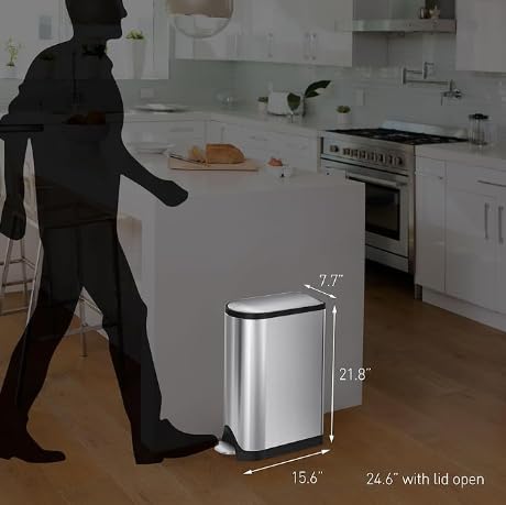 simplehuman Butterfly Step Can, 18L / 4.8 Gallon Trash Can with Upgraded Odor Control for Bedrooms, Bathrooms, Nurseries, 150,000-Step Pedal, Lid Shox® Silent Close, White Steel
