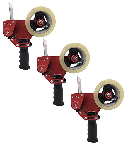 Clipco Tape Gun Retractable Safety Blade Tape Included (3-Pack) (Red-Black)