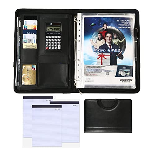 Business Portfolio A4 Padfolio 4 Ring Conference File Binder Multifunctional Zipper Folder Professional Document Organizer for Women Men Refillable Notepad 25 Sheets 4 Pack (Color : Black, Size : 12