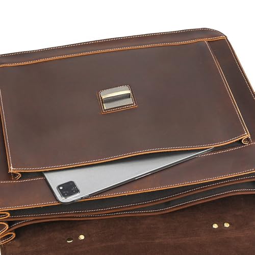 Messenger Bag for Men Vintage Leather Briefcase Laptop Shoulder Bag Unisex Crossbody Messenger Satchel for Office(Dark Brown)