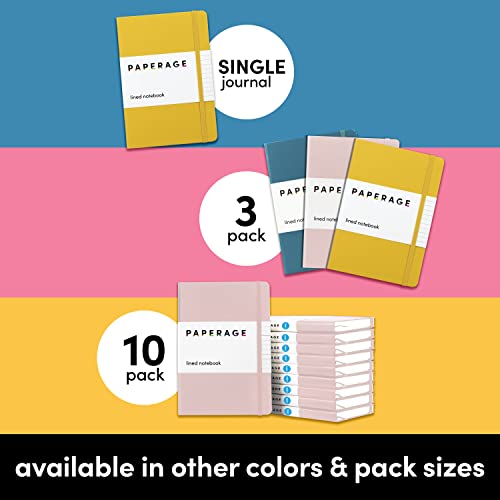 PAPERAGE Lined Journal Notebook, 10 Pack, (Bright Rainbow), 160 Pages, Medium 5.6 in x 8 in - 100 GSM Thick Paper – Hardcover Journaling Notebook for Work, School & Note Taking