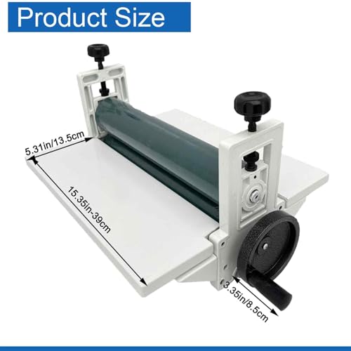 BEILOCKERY 14in(355mm) Manual Cold Laminating Machine with Soft Rubber Roller,All Metal Frame Laminator with Fold-up Table, Adjustable Roller Position, for Photo Film Laminating