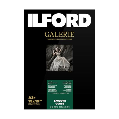 Ilford Galerie 13x19” (25 Sheets) Smooth Gloss Instant Dry Archival Photo Inkjet Paper 12mil / 310gsm for Dye and Pigment Ink Printers, Color and Black and White, Made in Germany