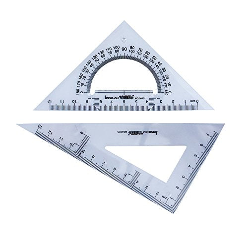 HAND 2015 Small Professional Drawing Graphic Triangles with 30/60 and 45/90 Degrees, and Protractor - 13 cm and 12 cm - Set of 2