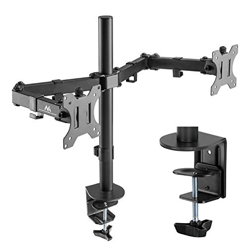 Maclean MC-884 2-Way Monitor Holder Table Mount 17-32 Inch Swivelling Tilting Height Adjustable Double Arm VESA 75 x 75 100 x 100 up to 2 x 8 kg Black