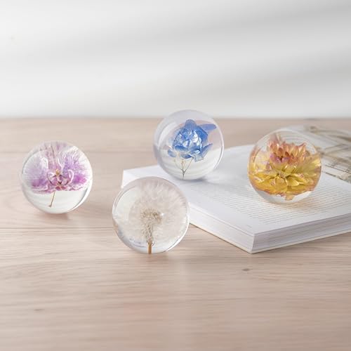NouvoCrescent Real Purple Orchid Paperweight - Home Decor Crystal Resin Ball 3.14in (80mm) - Clear Resin Purple Orchid Flower Globe for Special Days - Sphere Figurine Office Paperweight w/Flat Bottom
