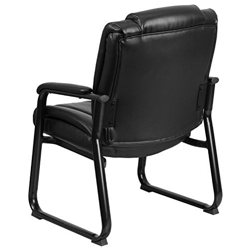 BizChair Big & Tall 500 lb. Rated Black LeatherSoft Tufted Executive Side Reception Chair with Sled Base