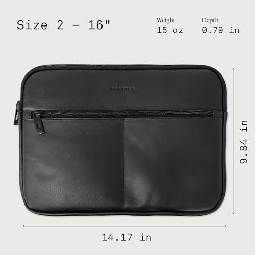 Nordweg Workplace Leather Notebook Case NW107 – Premium Leather Laptop Sleeve with Padded Protection & Zippered Front Pockets (Black, 12.6" x 8.85")