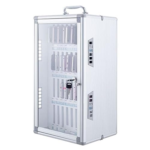 GMTstore 12/24/36/48/60 Slots Cell Phone Cabinet Aluminum Alloy Pocket Chart Storage Locker Box with Portable Handle Key Lock & Handwritten Tags (Color : Silver, Size : 36)