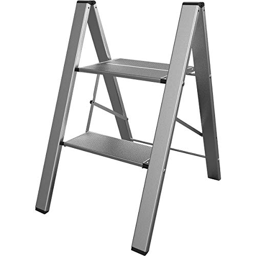 Buffalo Tools STLFFA2 Fold Flat Alum. 2 Step Stool, Grey, Black