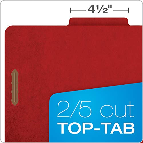 Pendaflex Classification Folders, Standard, 2 Dividers, Embedded Fasteners, 2/5 Cut Tab, Bright Red, Letter Size, 10/BX (24131P)