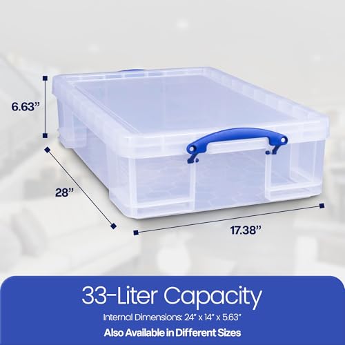 Really Useful Box 33L Clear Stackable Storage Containers with Lids, 3-Pack