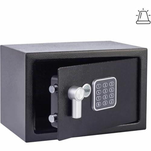 Yale Alarmed Electronic Safe Small – Standard Protection, Built-in 130dB Alarm, PIN Keypad + Override Key, Anti-bump Solenoid, Auto Lockdown, Carpeted Interior, Fixings Included – 8.6L – YEC/200/DB2