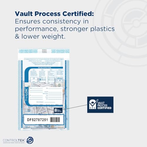 ControlTek TripLok Tamper-Evident Deposit Bags, Clear, 15" x 20"