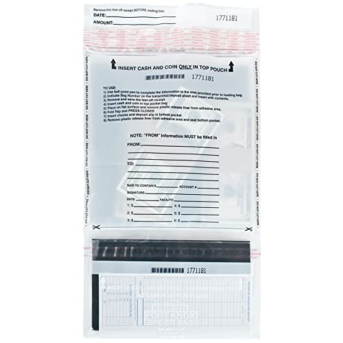 BankSupplies Tamper Evident Dual Pocket Transaction Bags - 9W x 15H - Pack of 400 - Tear-Apart Perforation - Opaque & Secure - Matching Barcodes - Security Bags for Cash