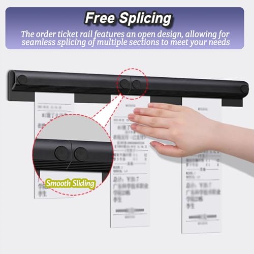 No Drill Restaurant Order Ticket Holder, Black Aluminum Slide Check Rack, 1/2/3/4/5 Pcs Catering Receipt Organizer Rail, Free DIY Splicing(1PACK,L 100cm/39 2/5inch)