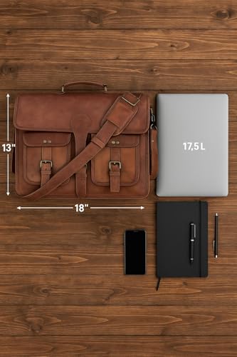 Leather Messenger Bag 18 inch Briefcase Laptop Satchel for Men & Women