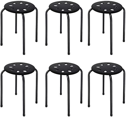 Hysache Plastic Stackable Stools Set of 6, 17.5" Multipurpose Stool Chairs w/Metal Frame, X-Shape Connection, Non-Slip Feet, Backless School Classroom Nesting Stool for Students Child Kids (Black)