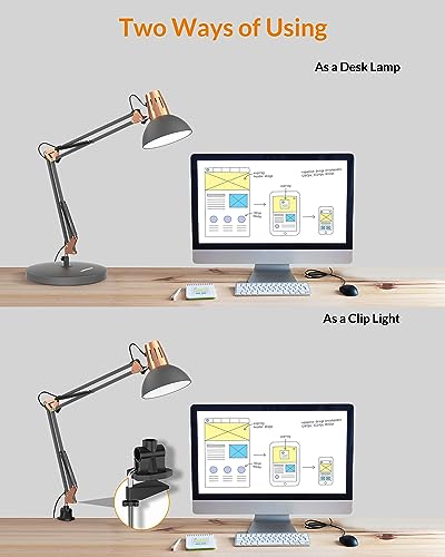 LEPOWER Metal Adjustable Desk Lamp with Clamp, Swing Arm for Home Office