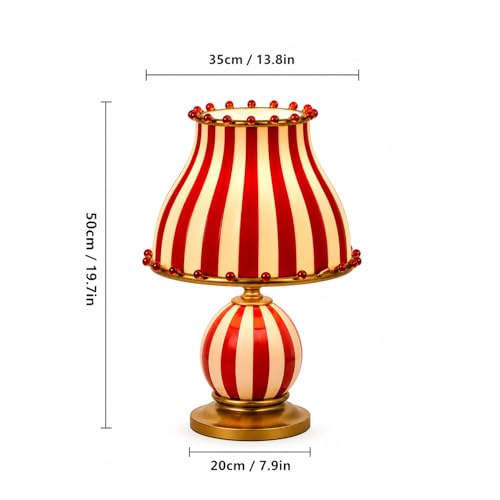 ONEBAO Vintage Circus Table Lamp, Retro Red White Striped Glass Bedside Lamp, Mid Century Modern Decorative Desk Light, Artistic Ambient Lighting for Bedroom Living Room Coffee Bar Home Decor