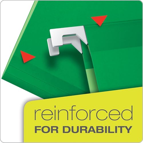 Pendaflex 42626 Colored Reinforced Hanging Folders, 1/5 Tab, Letter, Bright Green, 25/Box