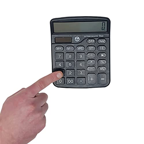 ESD-Safe Calculator Made with Anti-Static Plastic for Basic Math Problems in Static Sensitive Areas, 12 Digit with Large LCD Display, Solar and Battery Dual Power, Standard Function, Black