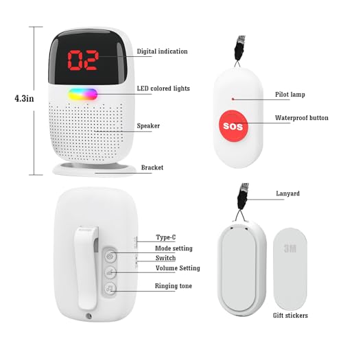 Caregiver Pager System with Digital Display for Elderly Assistance, Fall Prevention, and Nurse Calling，Wearable Wireless Pager for Patient Help at Home (2 Call Buttons + 2 Receivers)