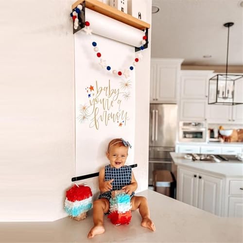LNNW Kraft Paper Dispenser Wall Mount Wrapping Paper Holder/Note Paper Roll Bracket, for Daily Menu/Grocery List/Kids Drawing Decorative Message Boards for Wall(Style 1,27.5in Wide)