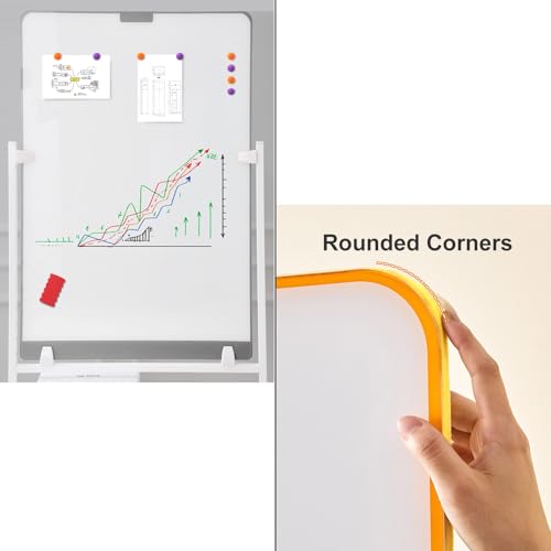 TRUNXUCL Standing Whiteboard Rolling Dry Erase Board on Wheels Magnetic White Board, Adjustable Height(Orange,80x120cm/31.5x47in)