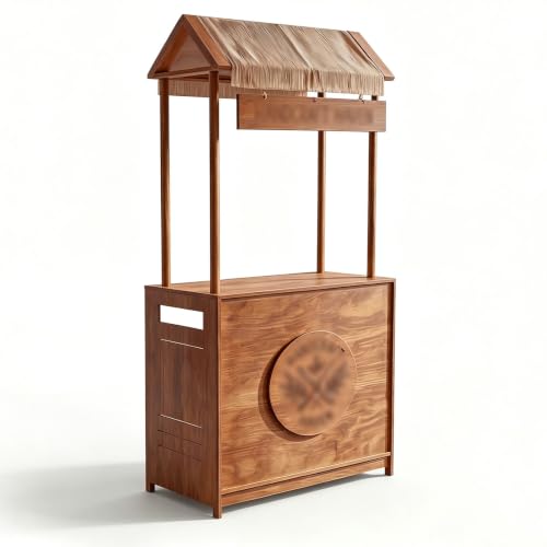 Wooden Outdoor Vendor Booth with Canopy, Farmers Market Stall Display Stand with Open Storage Shelves for Craft Fair, Food Stand and Retail Events(Brown)
