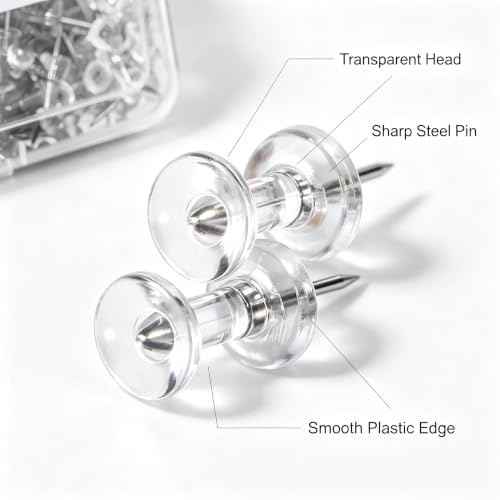 Push Pins 2000 Count,Standard Transparent Thumb Tacks Steel Point