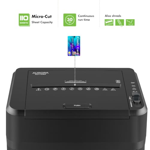 Aurora Professional Grade AU110MA 110-Sheet Auto Feed Micro-Cut Paper and Credit Card Shredder with 4 Gallon Pullout Basket / 30 Minutes/Security Level P-4