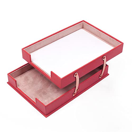 MOOGCO Red Leather Desk Set - Desk Pad - Note Paper Holder -Pen Holder - Leather Coaster -Desk Accessories- Desk Organizer - Office Desk Accessories - Desktop Storage,RED (10PCS-DOUBLETRAY)