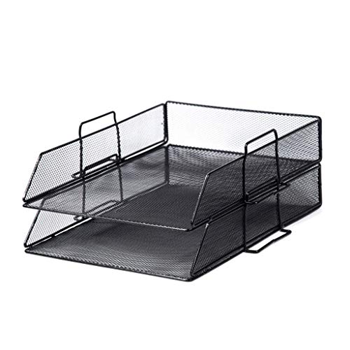 GVRMLDF Stackable Mesh Tray Desktop Organizer Document Letter Paper File Sorter，Office and Home, Black(2 Story)