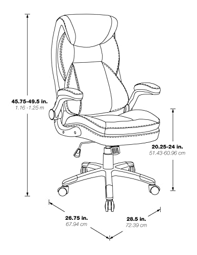 Office Star ECH Series Executive Bonded Leather Office Chair with Lumbar Support and Padded Height Adjustable Arms, Taupe with Cocoa Coated Nylon Base