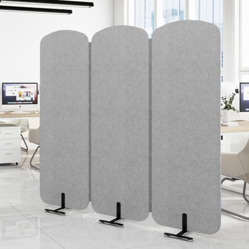 Natwind 3-Panel Portable Room Divider, 73.2'' x 71'' Office Partition,Grey