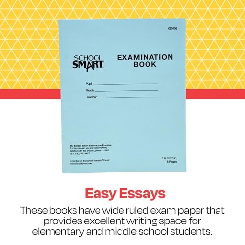 School Smart Examination Blue Book with 8 Pages, 7 x 8-1/2 Inches, Pack of 100 Books