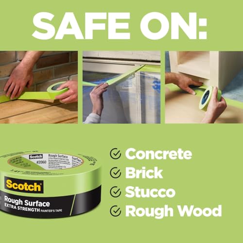 Scotch Rough Surface Painter's Tape 2060-24AR-BK, 0.94 in x 60.1 yd (24mm x 55m), Green, 36 Rolls, Contractor Pack, Clean Removal, No Residue, Textured & Hard-to-Stick Surfaces