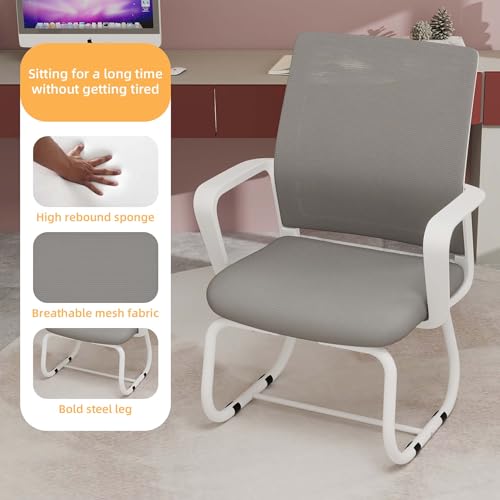 MWrouqfur Office Guest Chair with Arms - Modern Mesh Back Reception Chair for Waiting Room, Conference Room & Office, Breathable Upholstered Seat with Metal Frame, 350lbs Capacity (White+Gray)