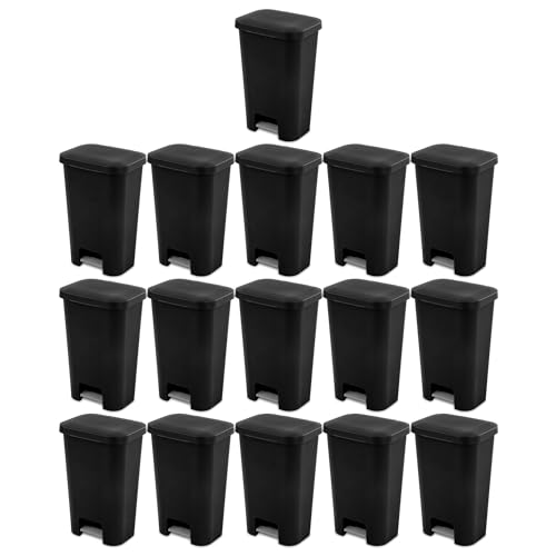 Sterilite Rectangular Step On Kitchen Wastebasket, 11.9 Gal, Black, 16 Pack