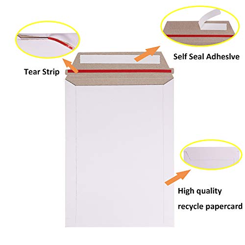 zmybcpack 100 Pack 9X12 inch Self Seal Photo Document Mailers Stay Flat White Cardboard Envelopes White Photography Mailersfor CD, Photos, Document