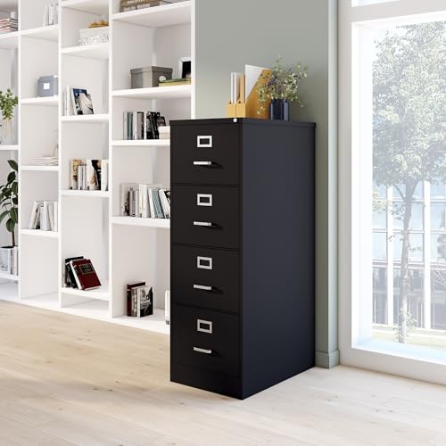Staples 4-Drawer Vertical File Cabinet, Letter/Legal, Locking, Black, 26.5" D