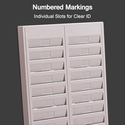 Time Card Holder Wall Mount with Numbered 20 50 Slots Rack Card Holder Employees Time Card Rack for Business Office Punch Light Gray 50 Slots
