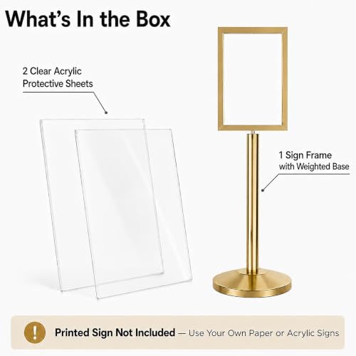 CCW 14 X 22 Inch Vertical Pedestal Floor Sign Frame, Polished Brass