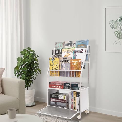 Book cartMobile Bookshelf Metal with Large Capacity, Rolling Utility Cart Heavy Duty Slim Rolling Storage Book Cart for Office, Dorm, Classroom,Living Room