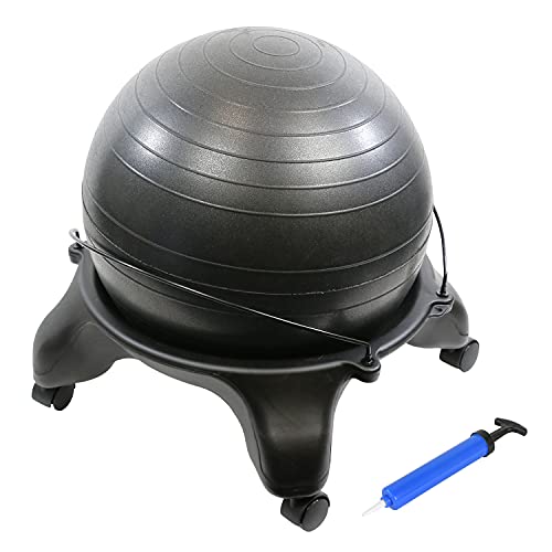 Cando Ball Chair Inflatable Ergonomic Active Seating Exercise Ball Chair with Air Pump for Home, Office, and Classroom, Adult Size, Black